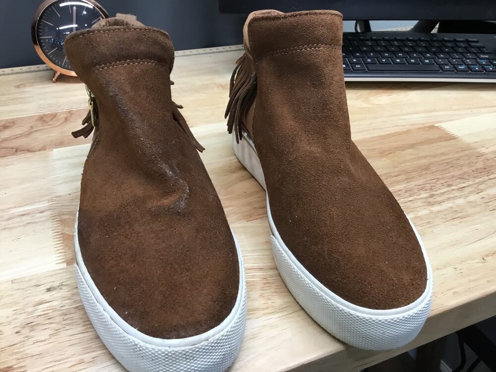 Keds Ankle Boots Women US 7.5 Brown Gwen Suede Fringe Slip-On Side Zip Round Toe